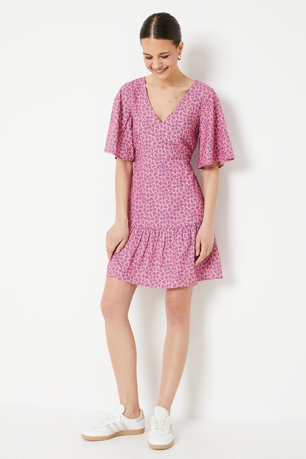 Dorothy Perkins Ditsy Frill Sleeve Tiered Mini Dress Pink image 1