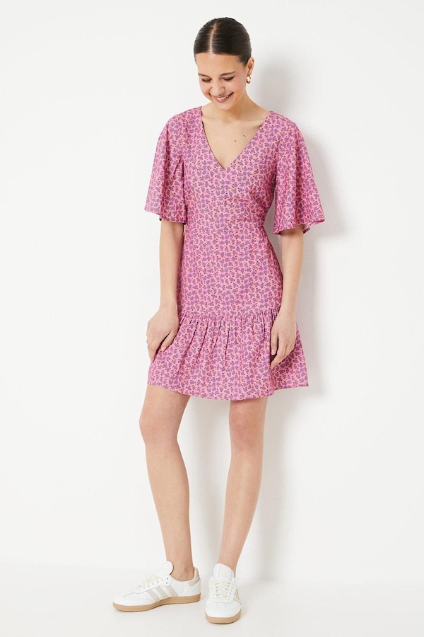 Dorothy Perkins Ditsy Frill Sleeve Tiered Mini Dress Pink