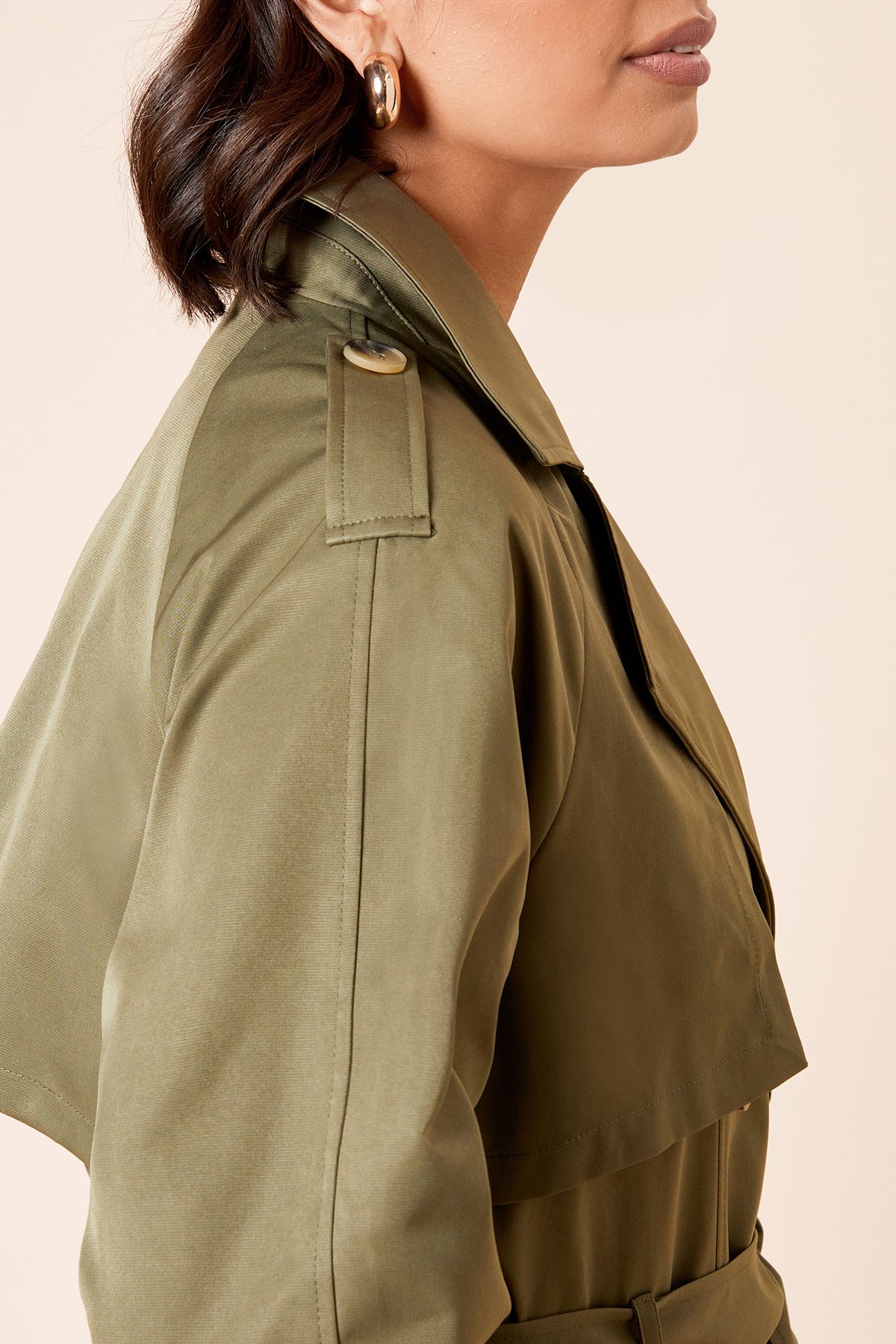 Dorothy Perkins Longline Double Breasted Belted Trench Coat Khaki image 4