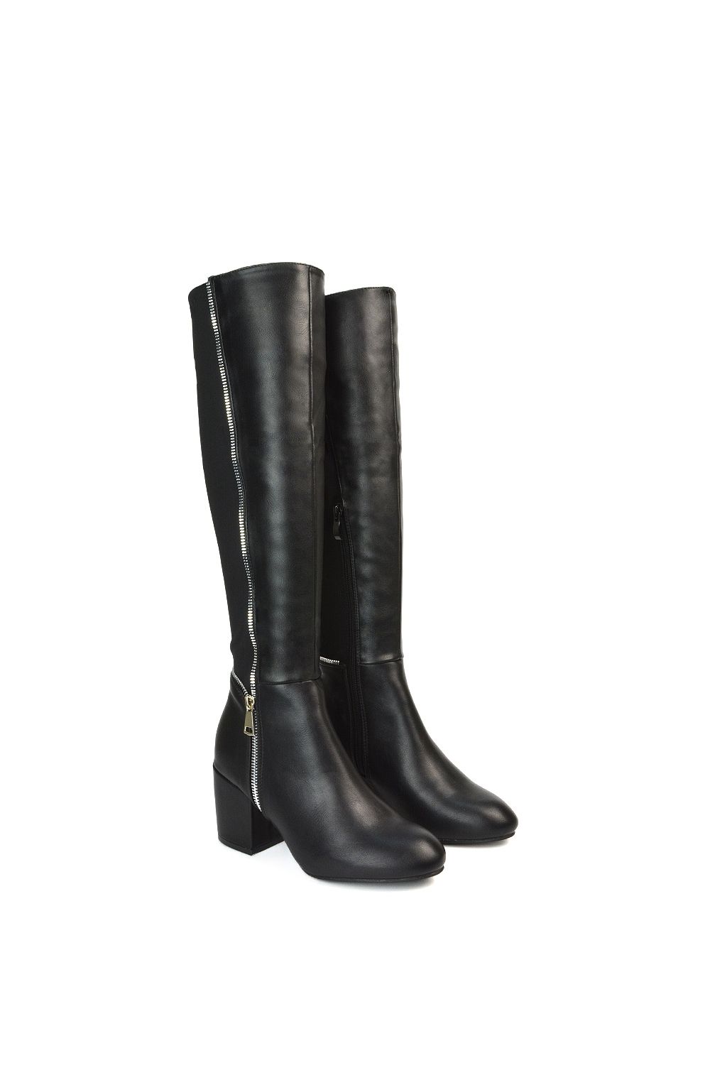 XY London 'Ronald' Silver Zip Up Knee High Boots With Mid Block Heel image 4