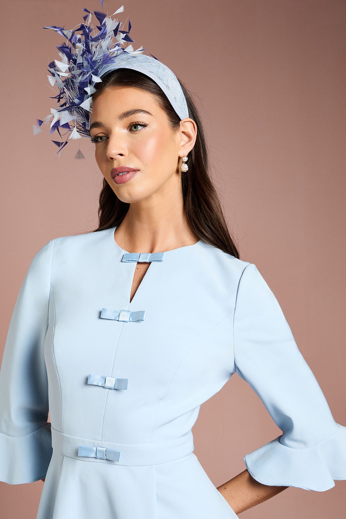 Coast Lisa Tan Satin High Low Midi Dress With Bow Detail Pale Blue image 4