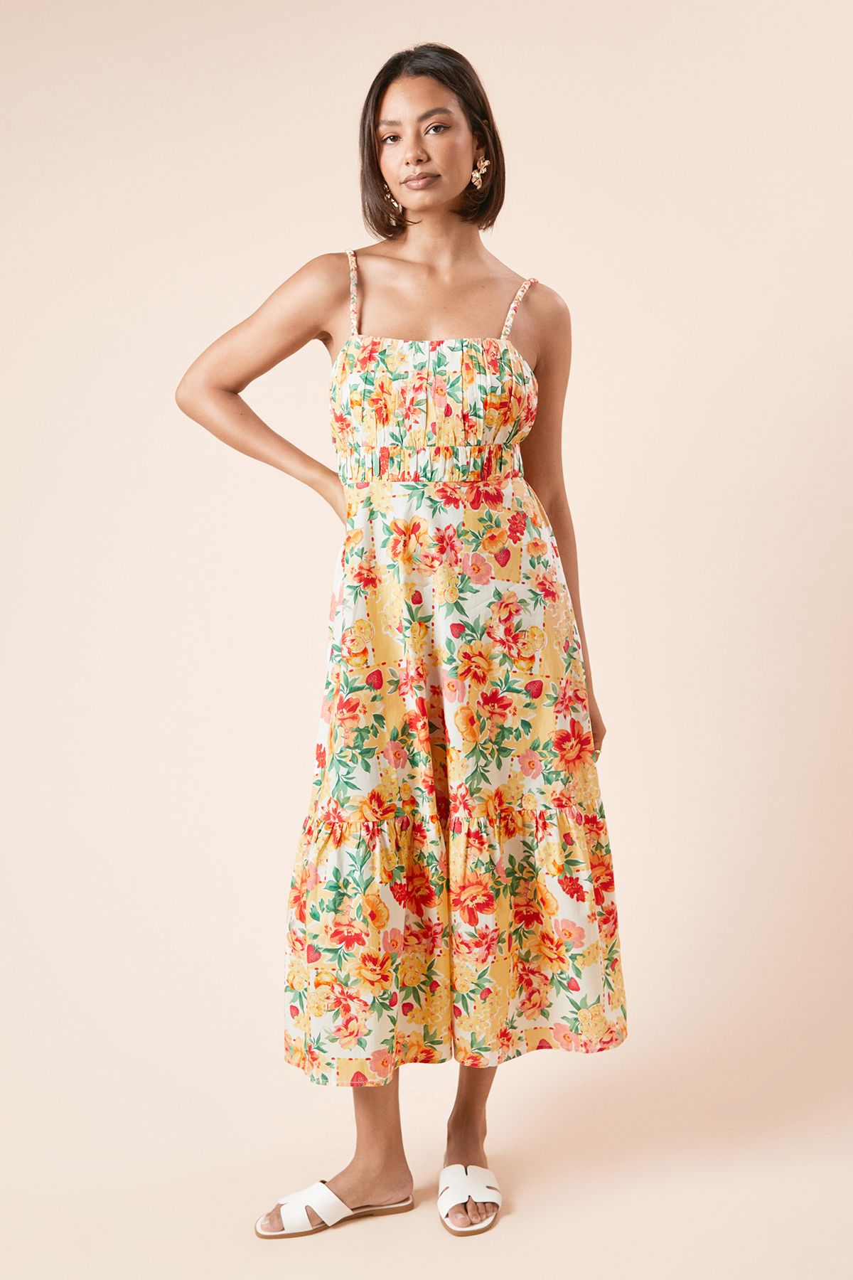 Dorothy Perkins Channel Waist Tiered Hem Strappy Midi Dress Floral image 5