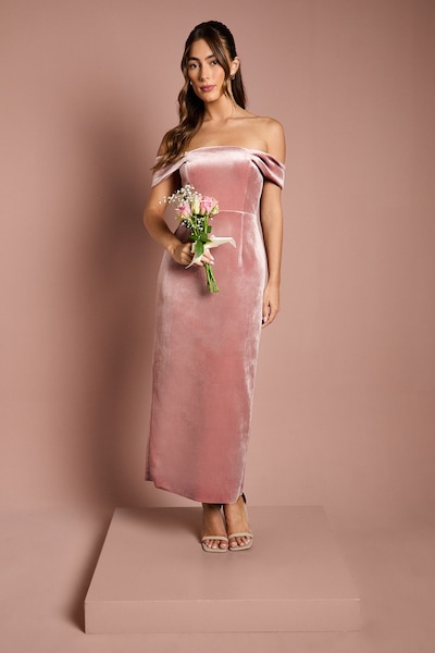 Coast Velvet Bardot Column Bridesmaid Maxi Dress Blush