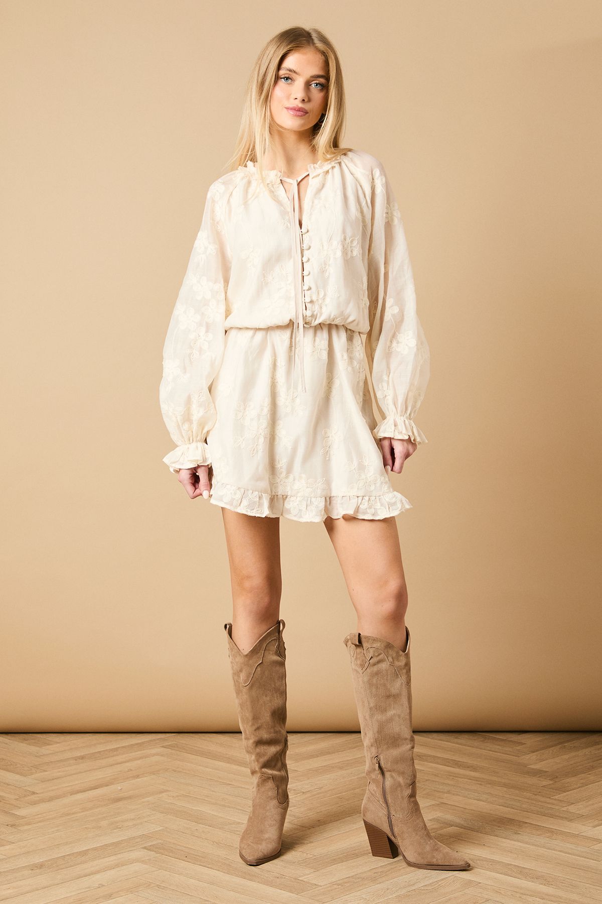 Oasis Button Up Floral Mini Dress Cream image 1