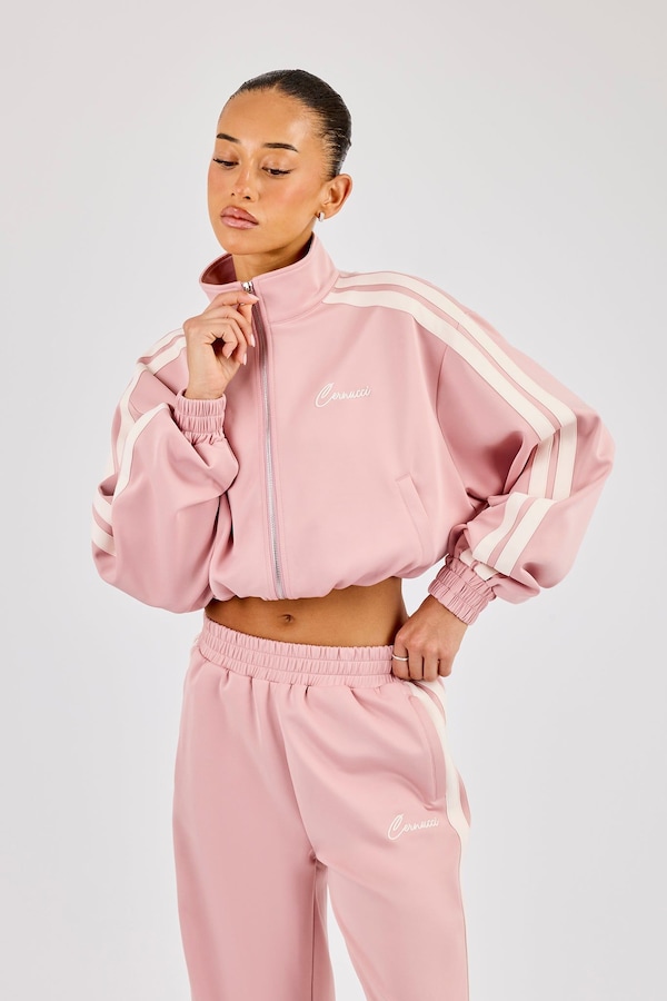 Cernucci Taping Cropped Funnel Neck Jacket - Dusty Pink