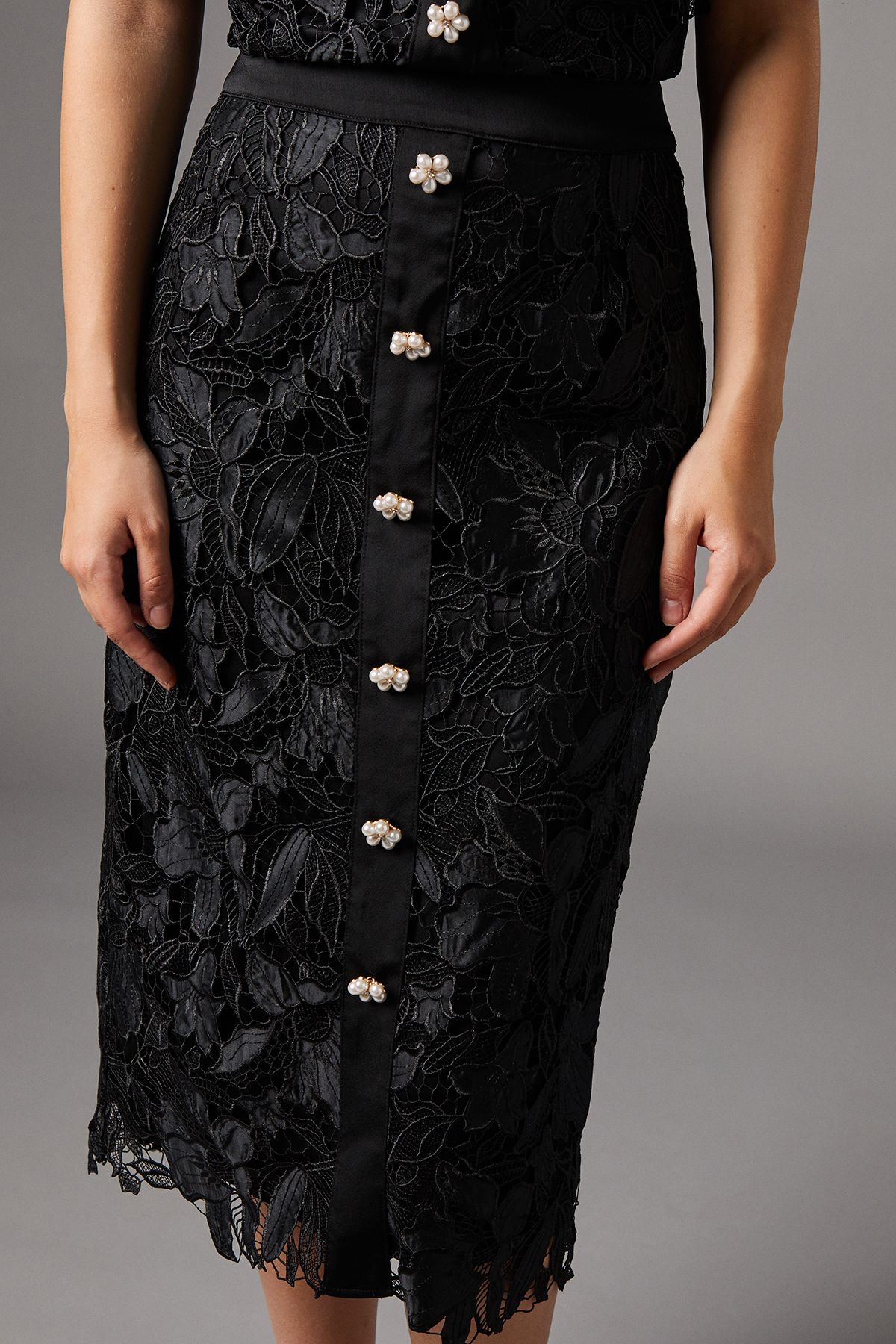 Coast Lace Pearl Button Pencil Skirt Black image 4