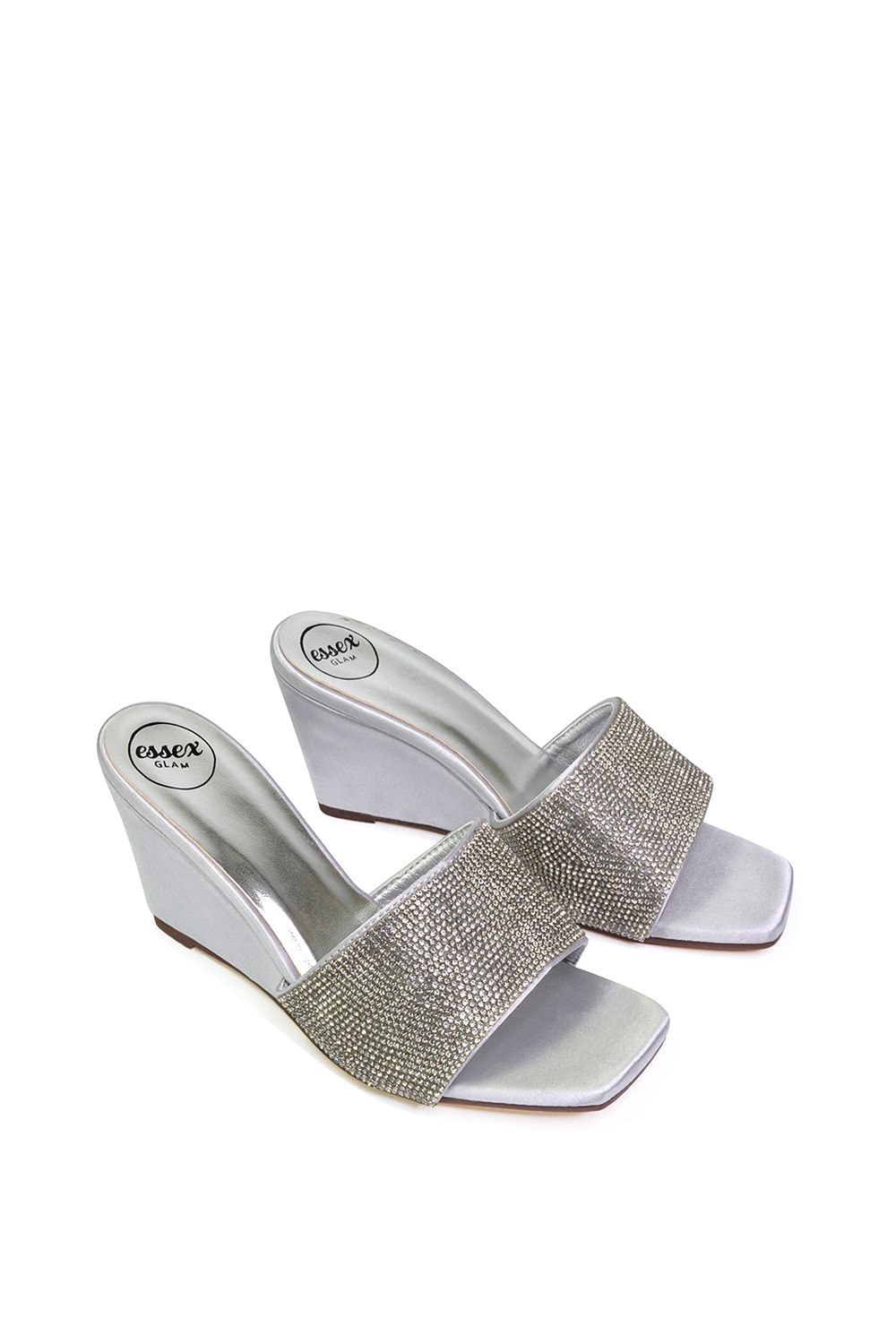 XY London 'Eliza' Slip On Mule Diamante Sandal Wedge Heels With Square Toe image 4