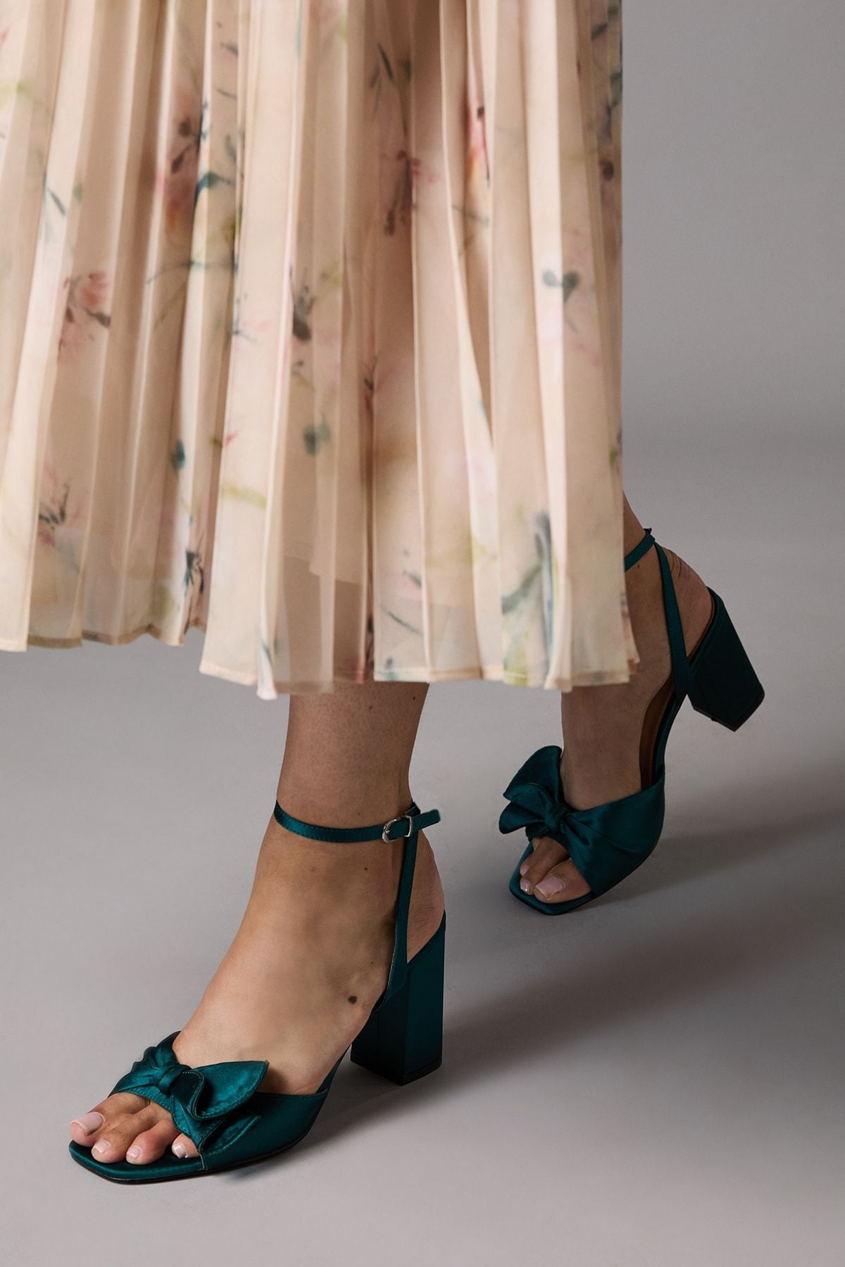 Coast Tina Satin Soft Ruffle High Block Heel Sandals Emerald image 2