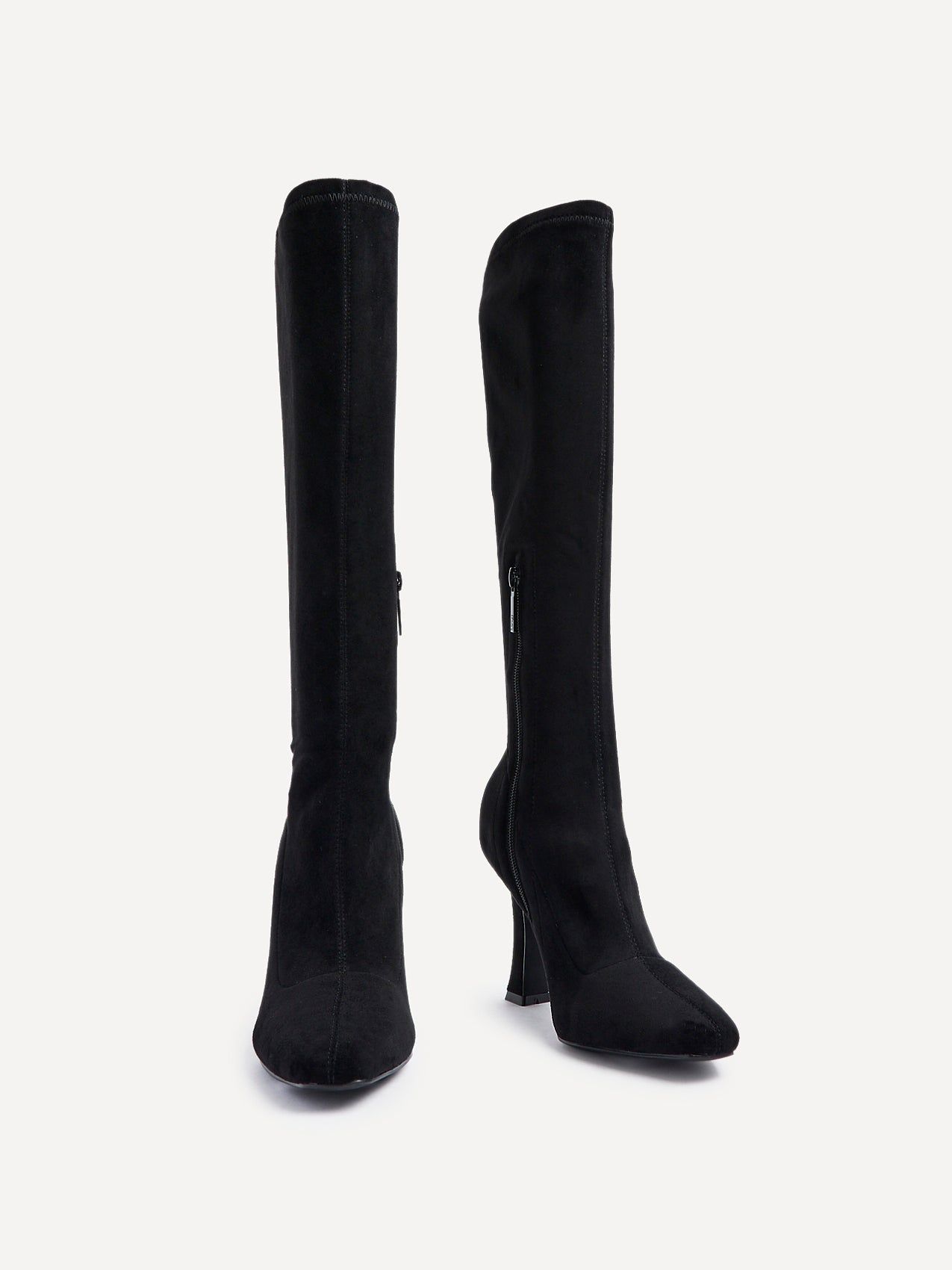 Linzi Gabrielle Black Suede Square Toe Knee High Heeled Boot image 3