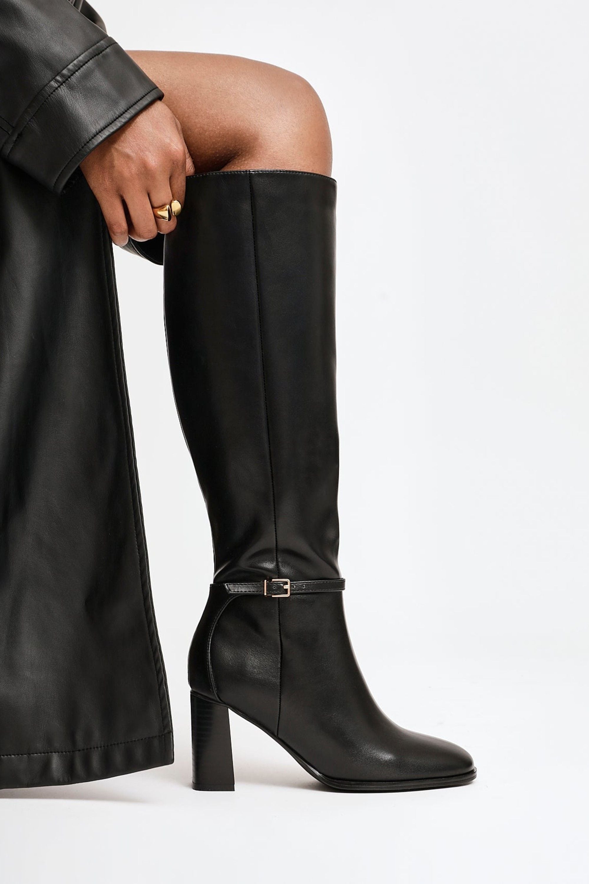 Linzi Midtown Black Faux Leather Long Heeled Boot image 2