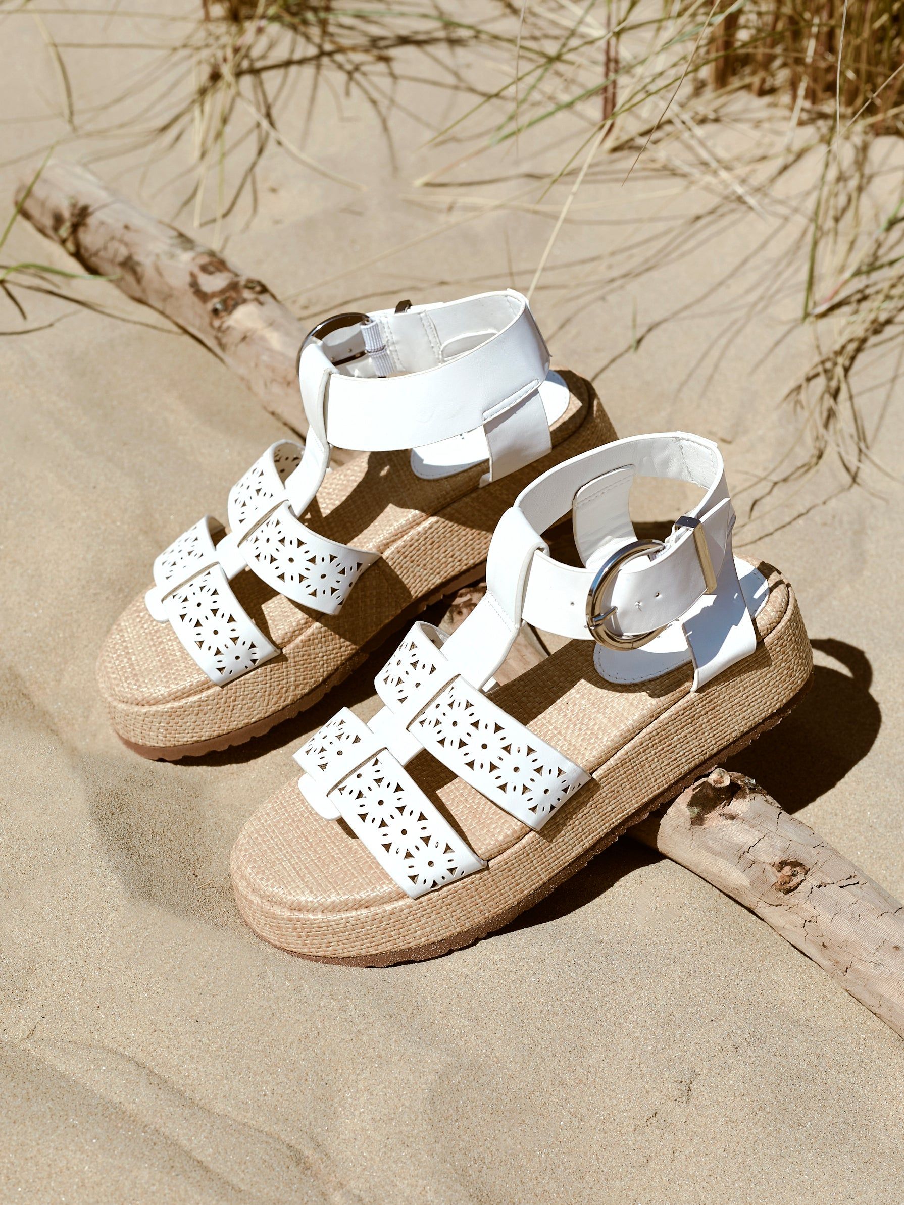 Linzi Sunkissed White Faux Leather Gladiator Flatform Sandal image 2