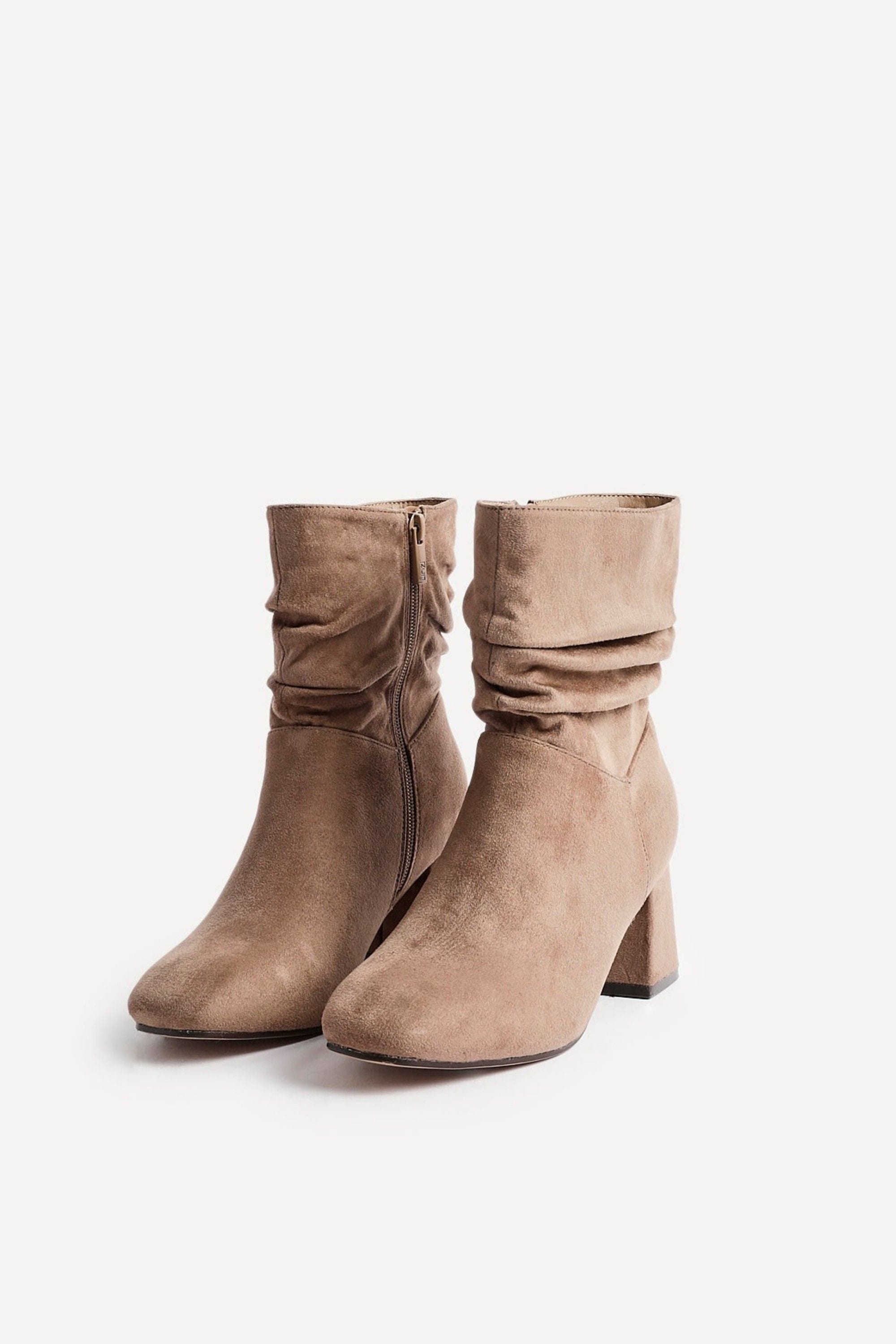 Linzi Zayda Wide Fit Mocha Faux Suede Ruched Heeled Ankle Boot image 5