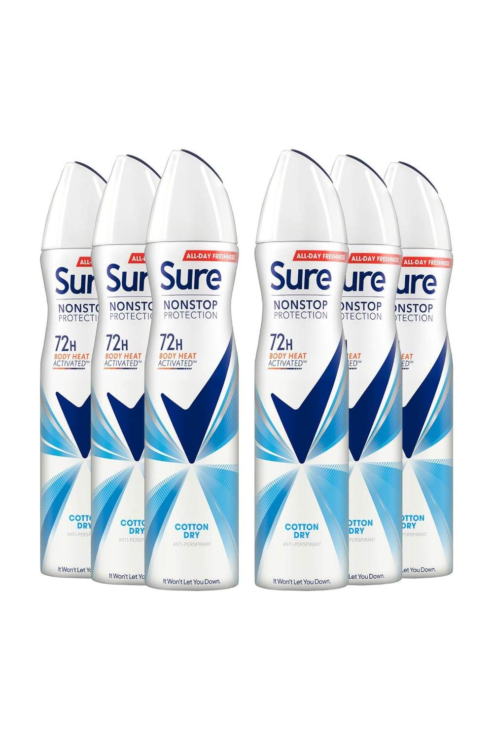 Sure Women 'Antiperspirant' 72H Protection Cotton Dry Deodorant, 6x250ml image 1
