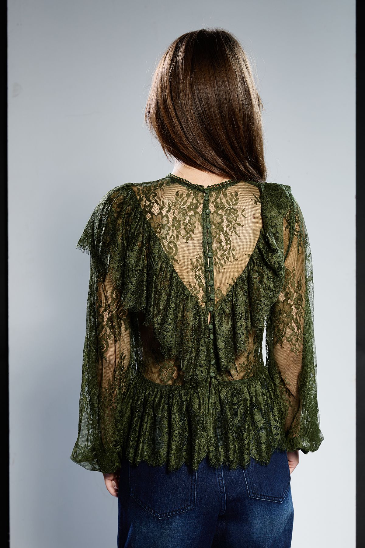 RUNWAY 1.8.1.8 Runway 1.8.1.8 Lace Frill Blouse Khaki image 3