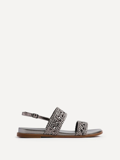 Linzi Galia Pewter Faux Leather Handwoven Flat Sandals