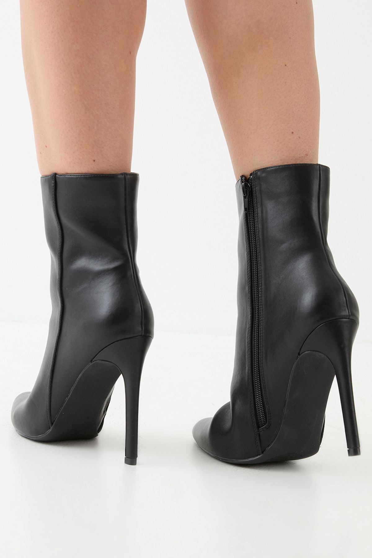 MissPap Faux Leather High Stiletto Heel Ankle Boots Black image 3