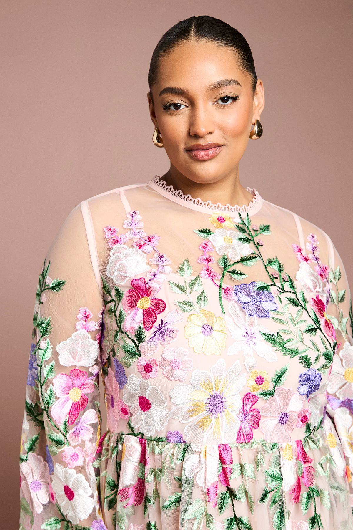 Coast Plus Muse Long Sleeve Embroidered Maxi Dress Peach image 4