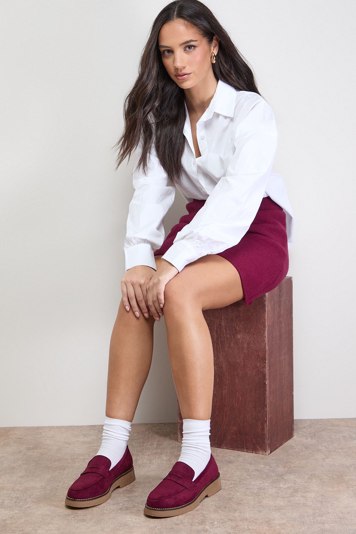 Oasis Isabel Faux Suede Casual Loafers Wine image 2