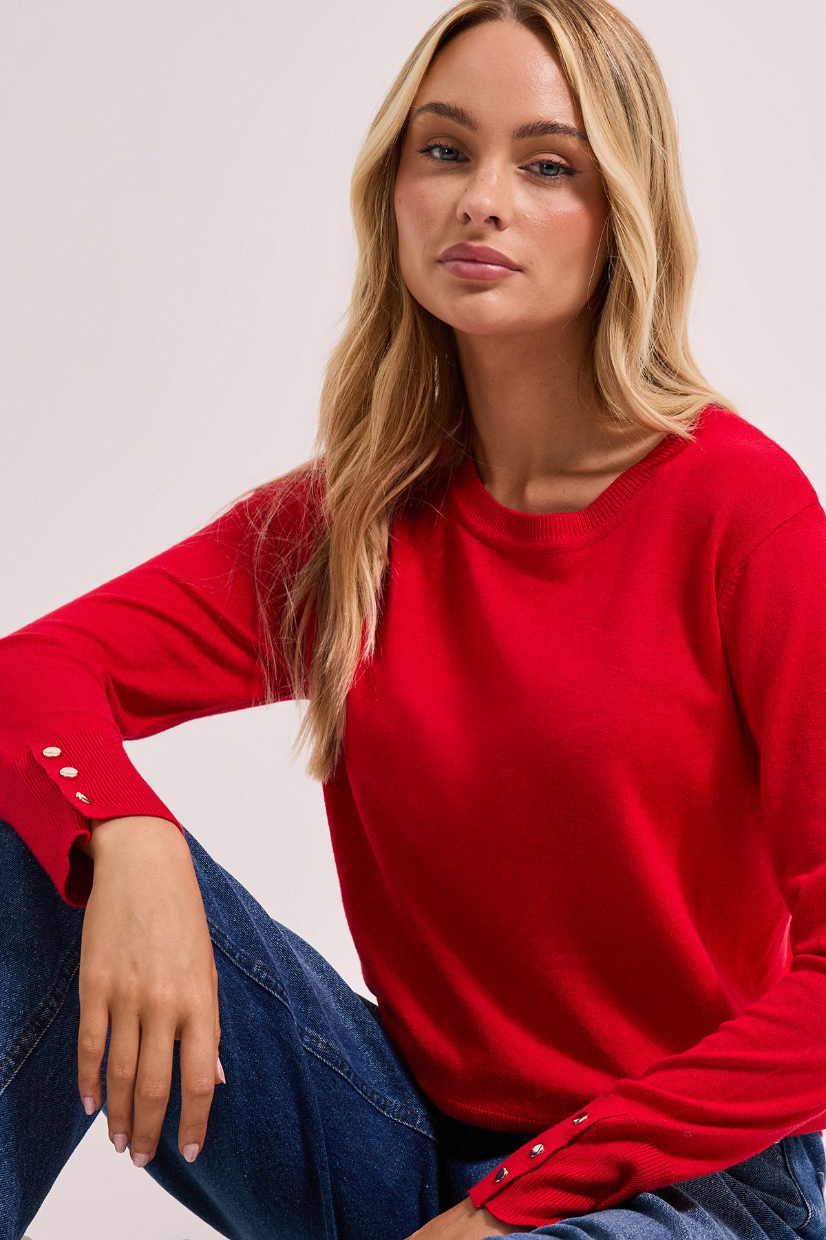 Dorothy Perkins Red Crew Neck Button Cuff Jumper Red image 4