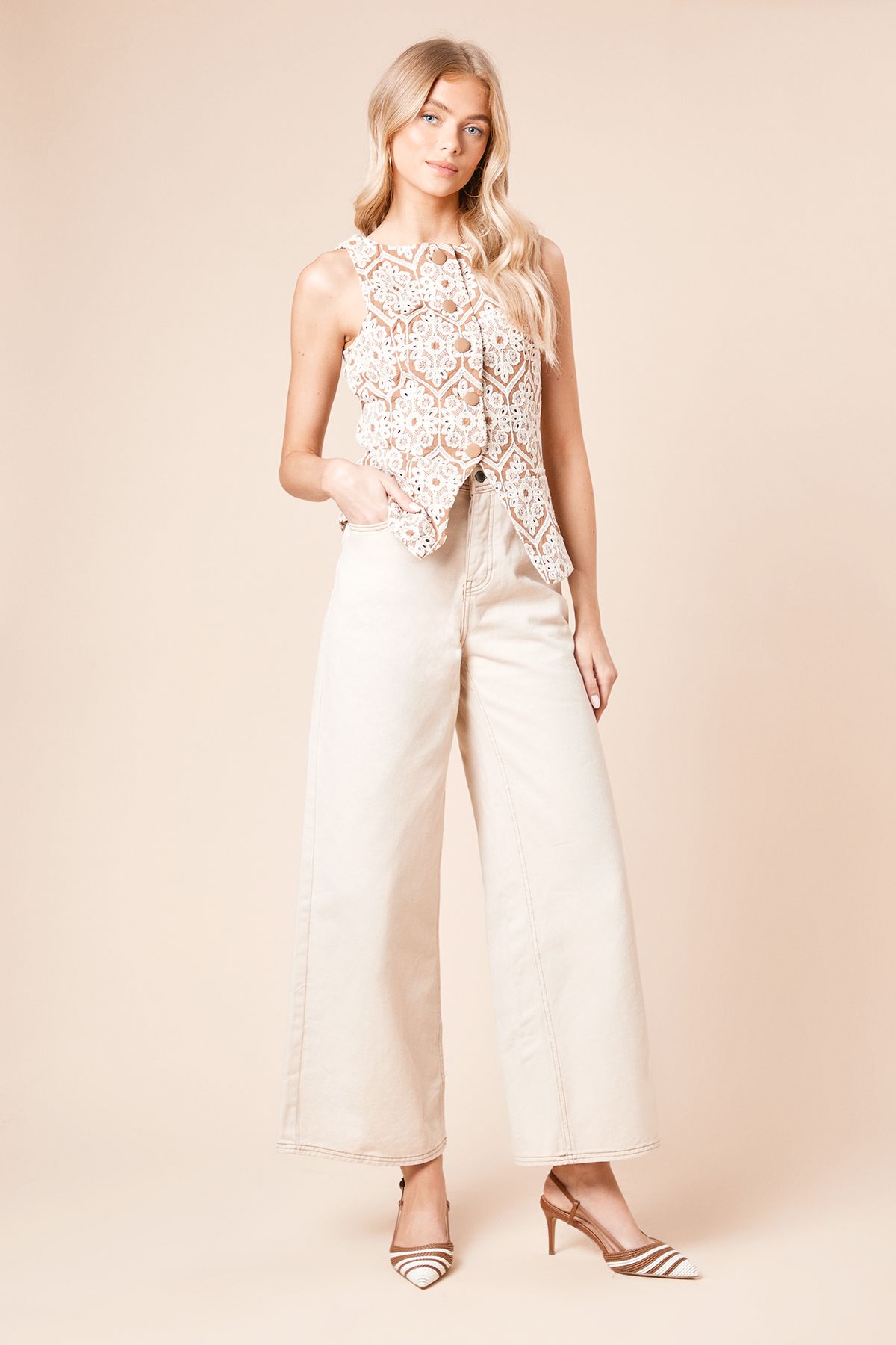 Dorothy Perkins Cornelli Embroidered Waistcoat Top Brown image 3