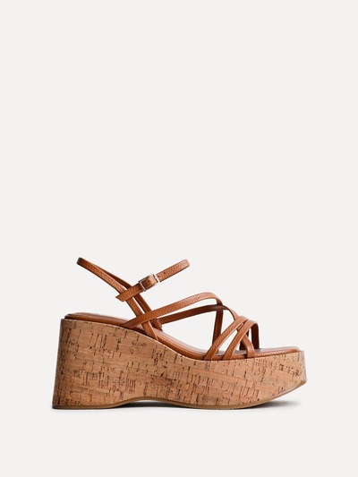 Linzi Orbit Tan Faux Lizard Strappy Cork Flatform Sandal