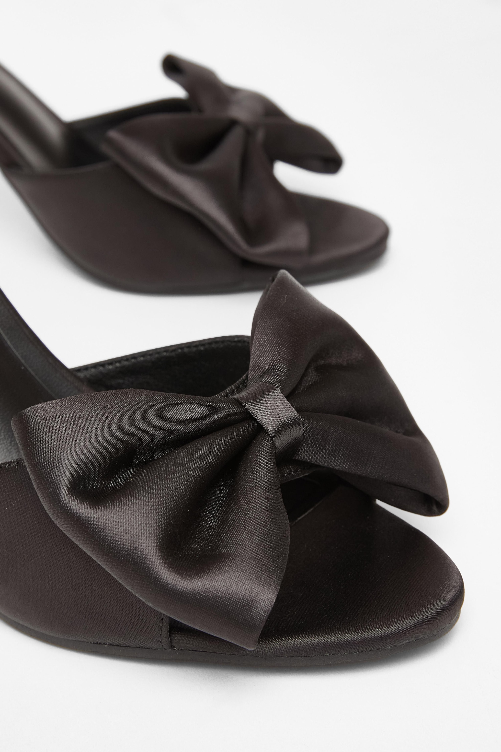 Quiz Black Satin Bow Mule Heels image 4