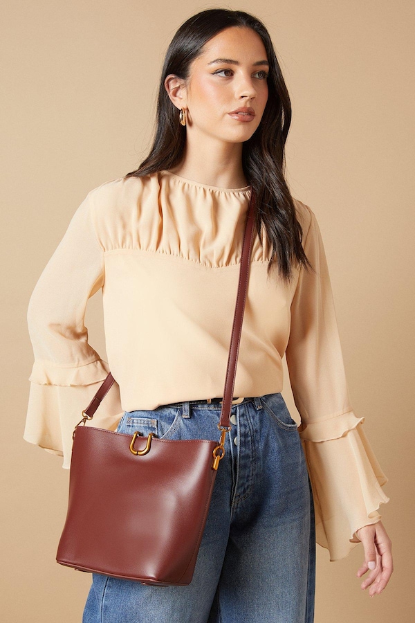 Oasis Jenny Hardware Detail Bucket Bag With Inside Pocket Oxblood