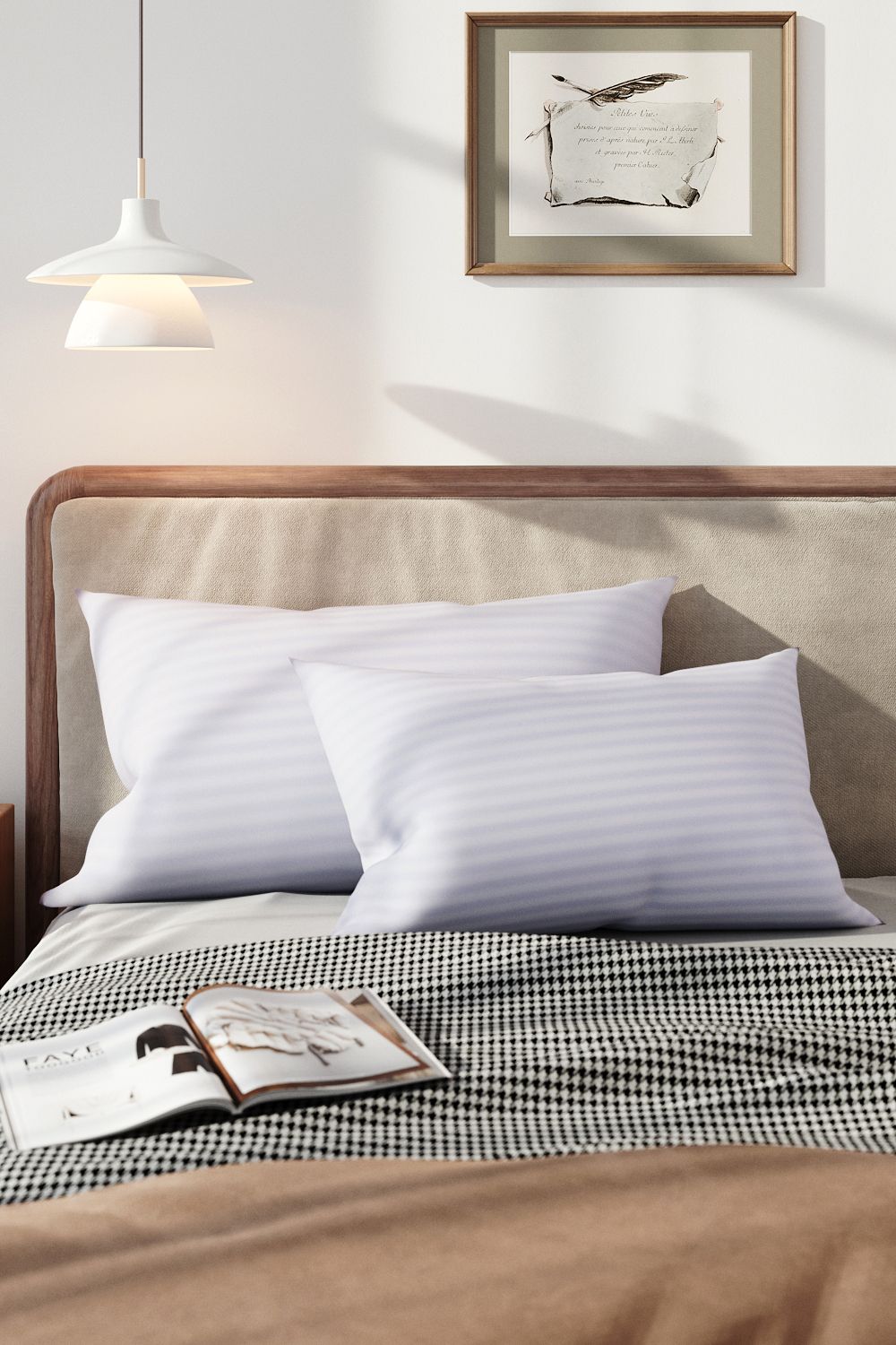 Living and Home 2Pcs Washable Stripe Bed Pillows Comfortable Medium Firm Support Pillows, 74cm L x 48cm W image 1