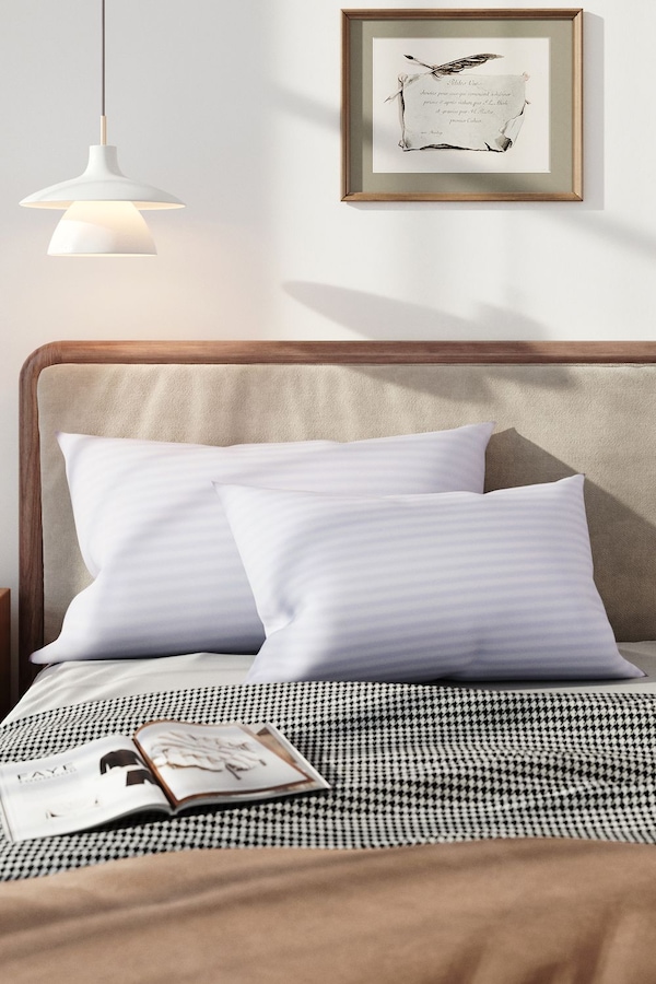 Living and Home 2Pcs Washable Stripe Bed Pillows Comfortable Medium Firm Support Pillows, 74cm L x 48cm W