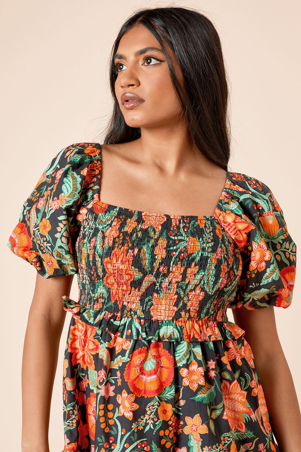 Dorothy Perkins Petite Shirred Bodice Mini Dress Floral image 3