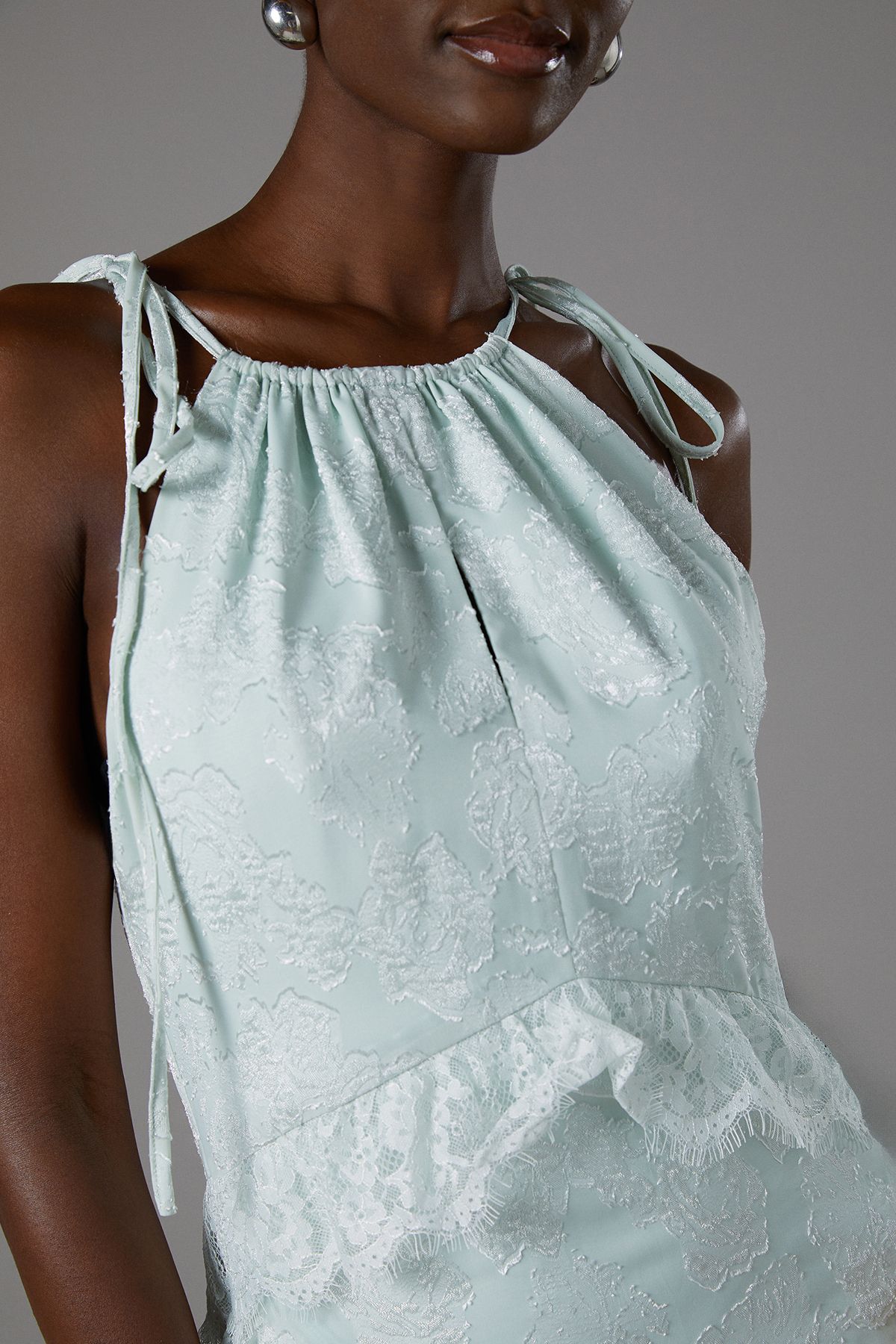 Coast Jacquard Halter Neck Sleeveless Frill Maxi Holiday Dress Mint image 5