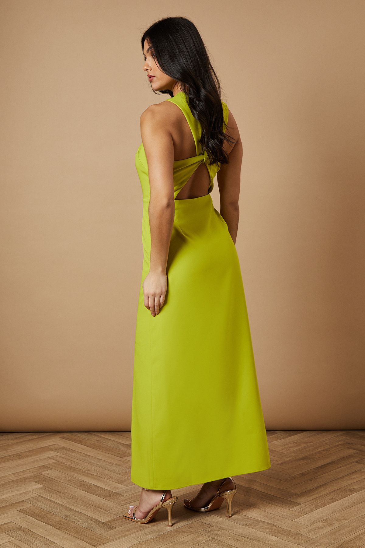 Oasis Halter Neck Split Midi Dress Chartreuse image 3