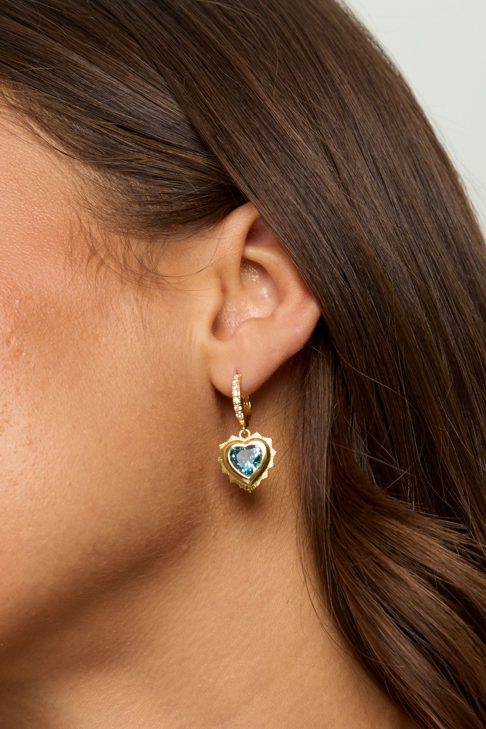 Jon Richard 14Ct Real Gold Plated Heart Birthstone Huggie Earrings- March image 3