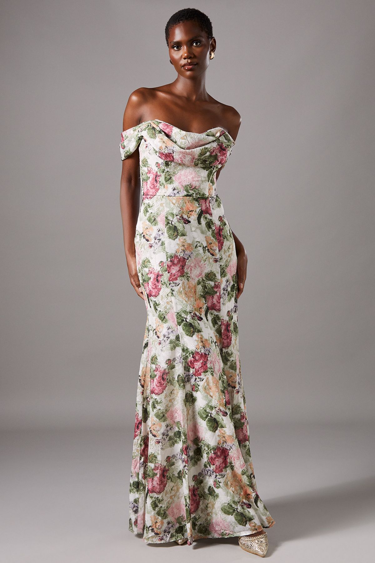 Coast Floral Bardot Maxi Dress Cream image 1
