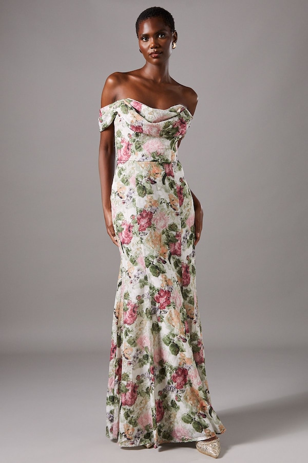 Coast Floral Bardot Maxi Dress Cream