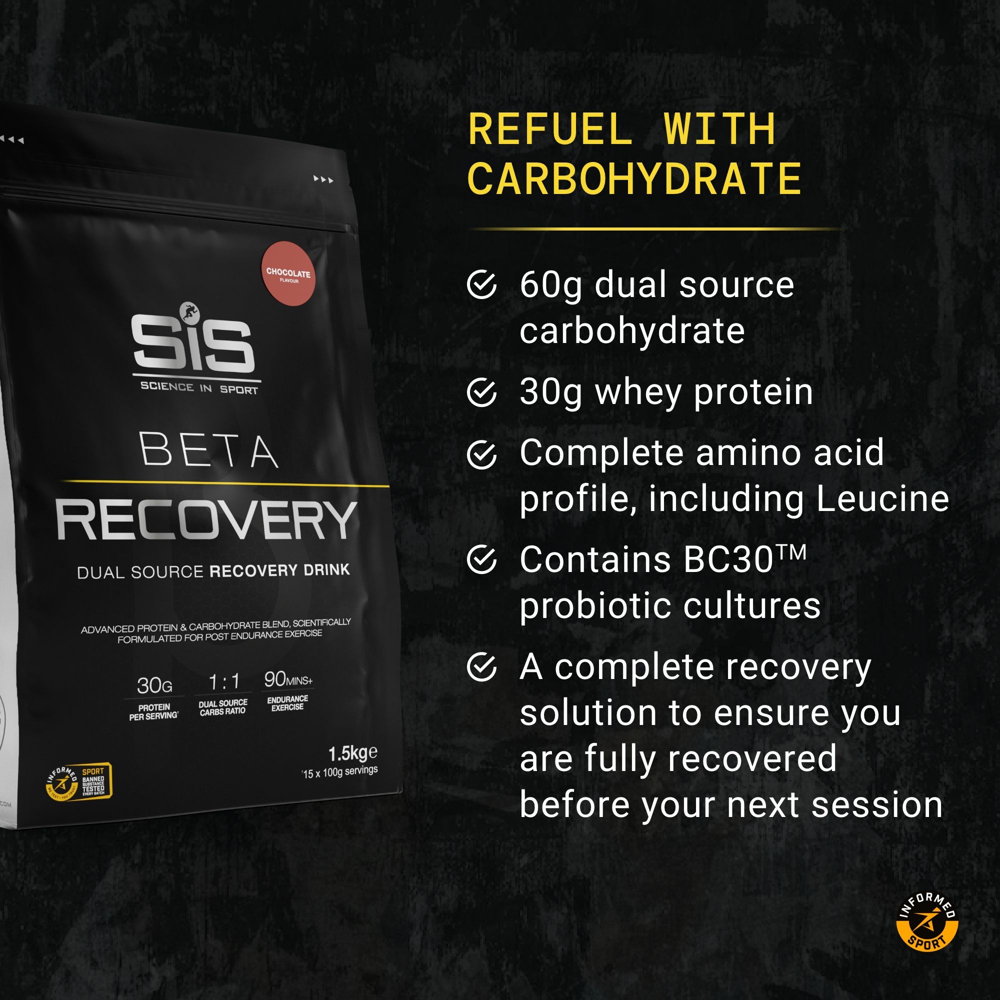 Science in Sport Beta Recovery - Dual Source Recovery Drink - Chocolate - 1.5KG image 2
