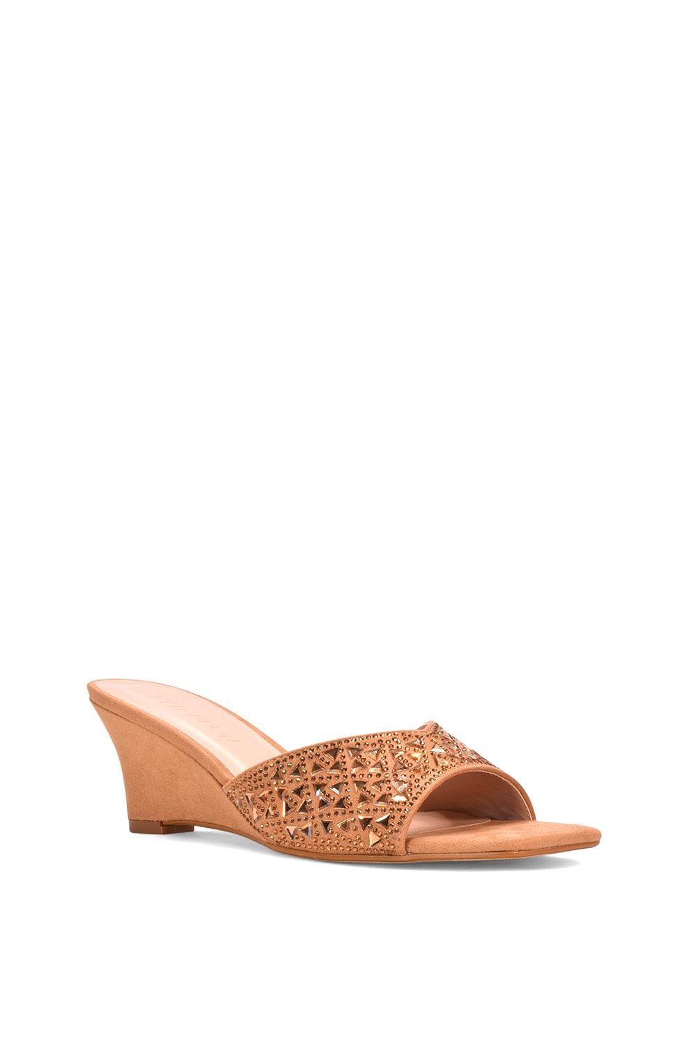 XY London 'Georgia' Wedge Heel Diamante Square Peep Toe Heeled Mule Sandals image 2