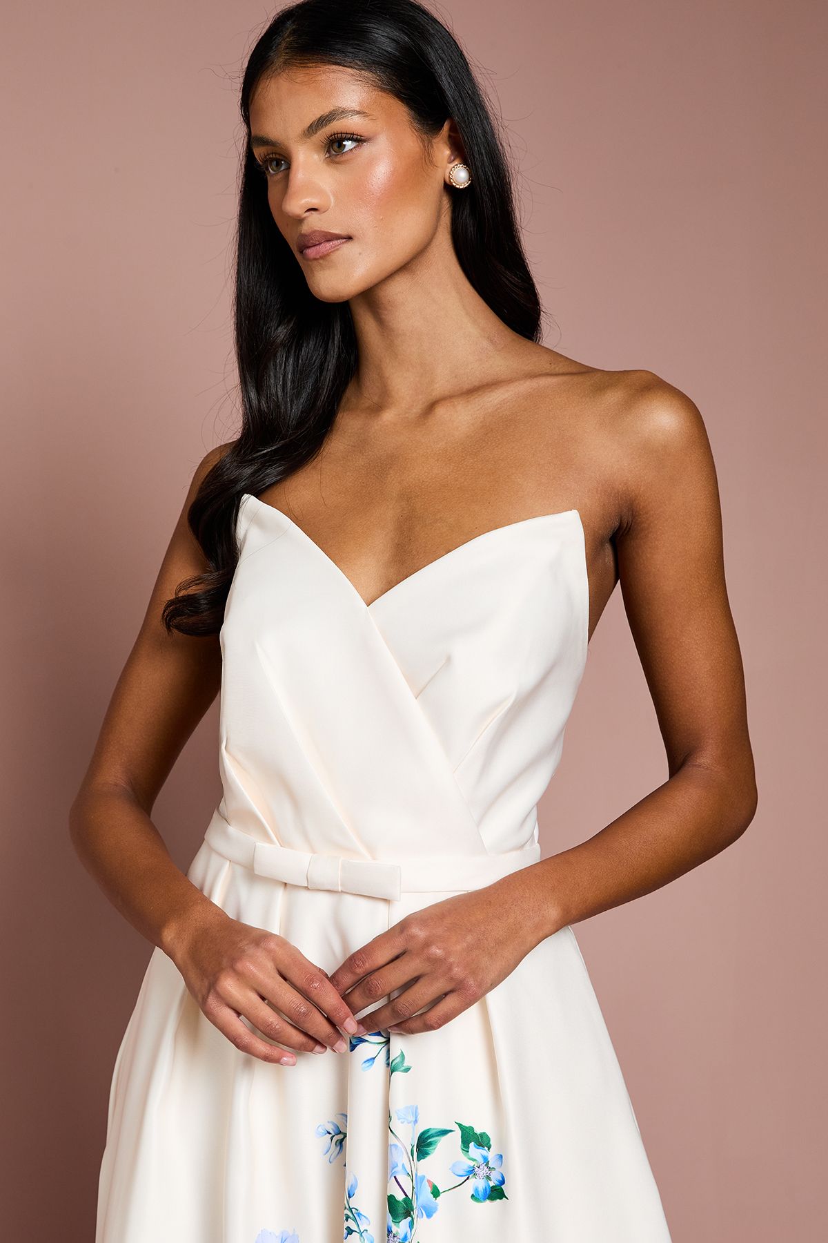 Coast Petite Wired Bandeau Border Print Maxi Dress Blue image 4