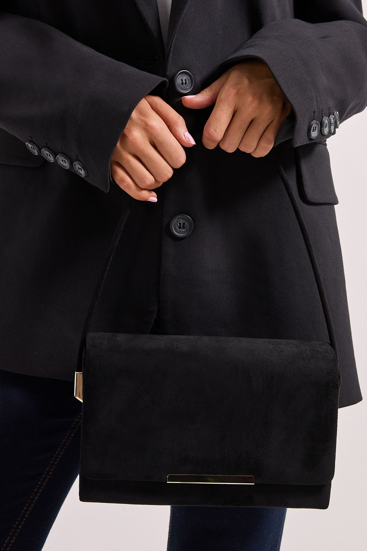 Dorothy Perkins Terrie Faux Suede Flap Over Structured Shoulder Bags Black image 2