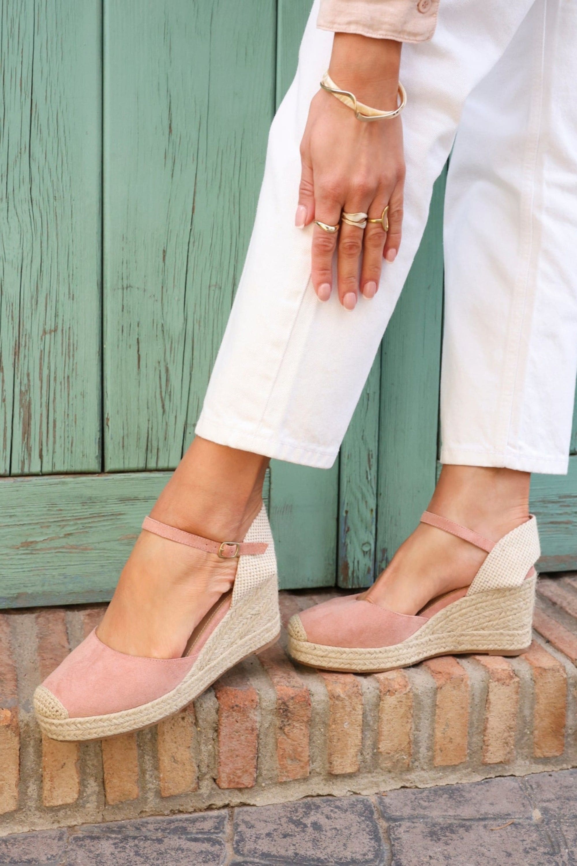 Linzi Present Dusky Pink Faux Suede Closed-Toe And Open Back Espadrille Wedge image 2