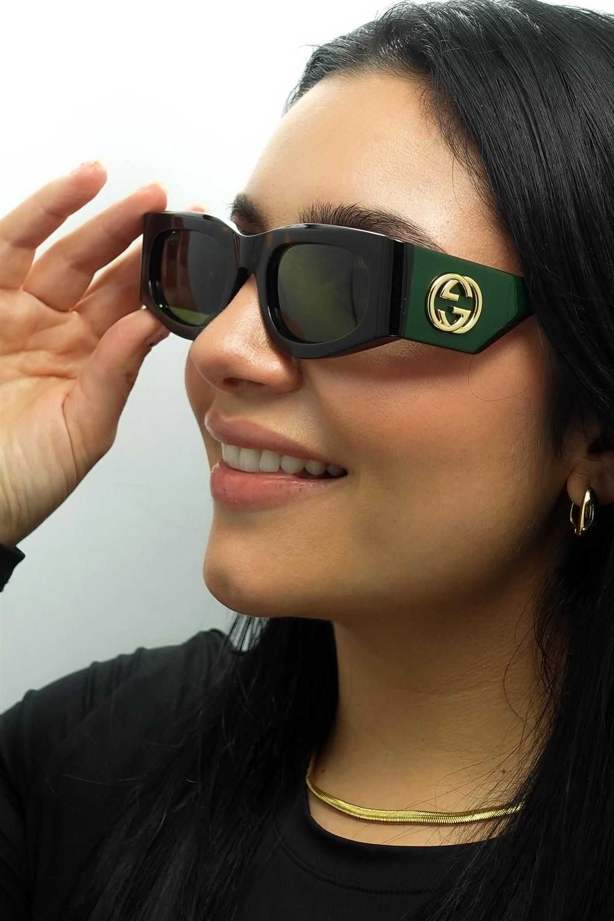 Gucci Rectangle Havana with Green and Red Green GG1664S image 5