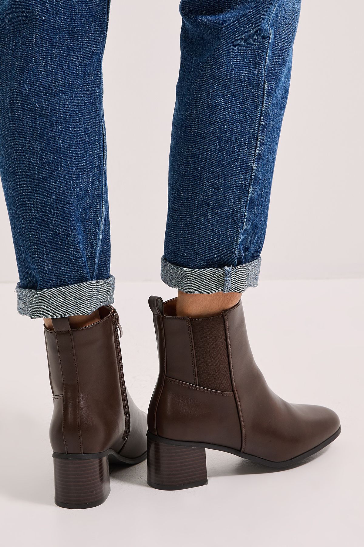 Dorothy Perkins Wide Fit Maias Block Heel Chelsea Boots Brown image 3