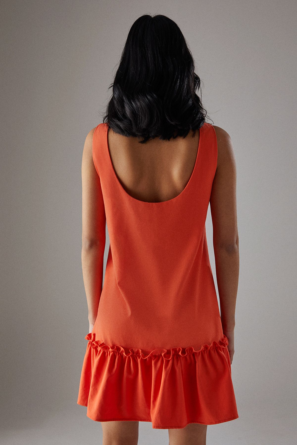 Warehouse Linen Blend Sleeveless Peplum Hem Mini Dress Orange image 3