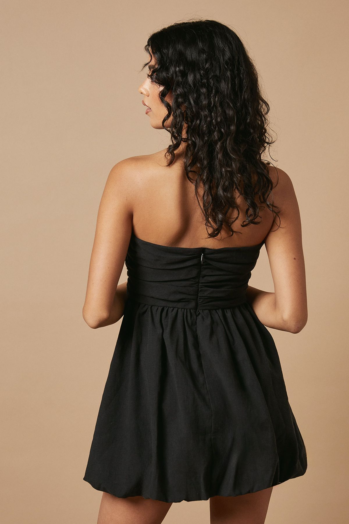 Oasis Petite Strapless Gathered Puffball Mini Dress Black image 3
