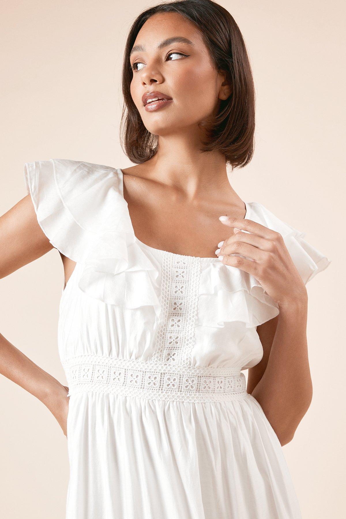 Dorothy Perkins Trim Ruffle Shoulder Maxi Dress White image 4