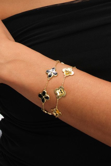 Inicio 14K Gold Plated Dimaond Cut Clover Station Bracelet - Gift Pouch image 2