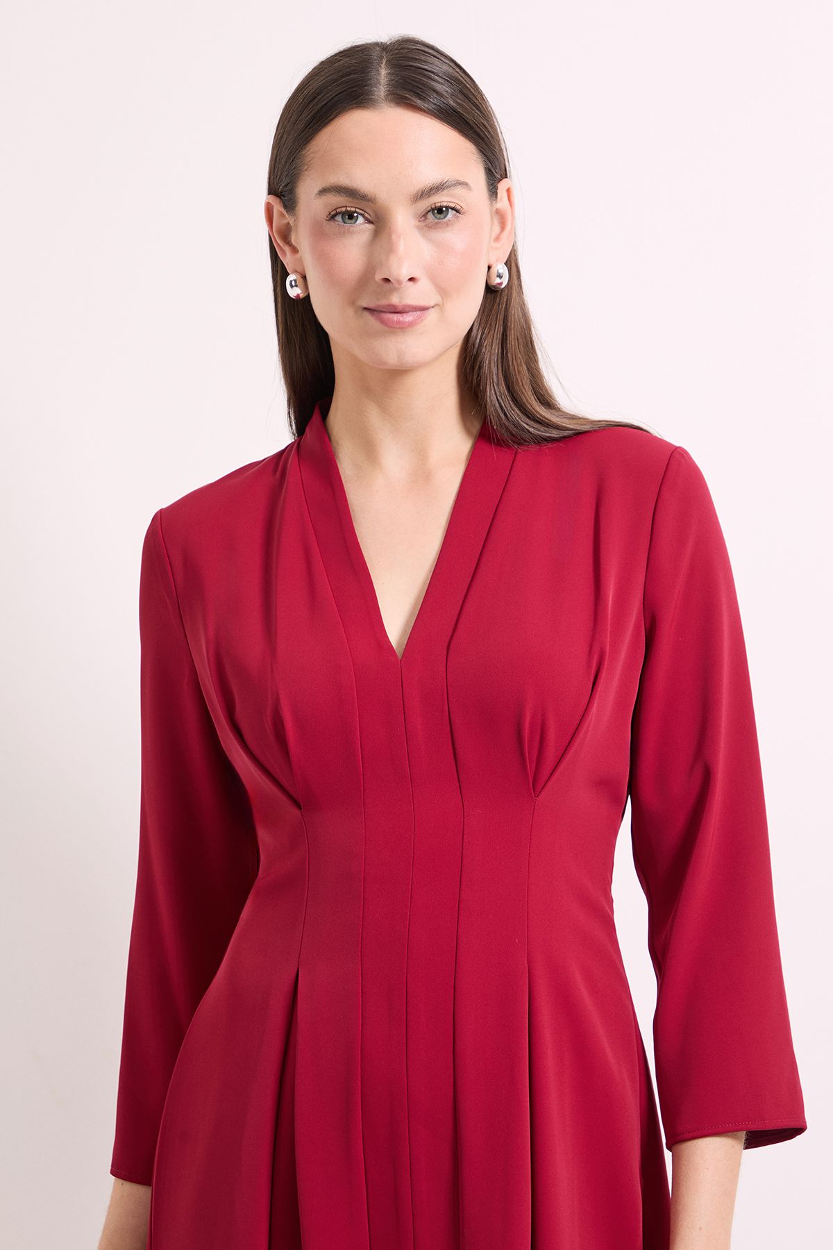 Principles Panel And Pleat Detail Crepe Midi Dress Berry image 4