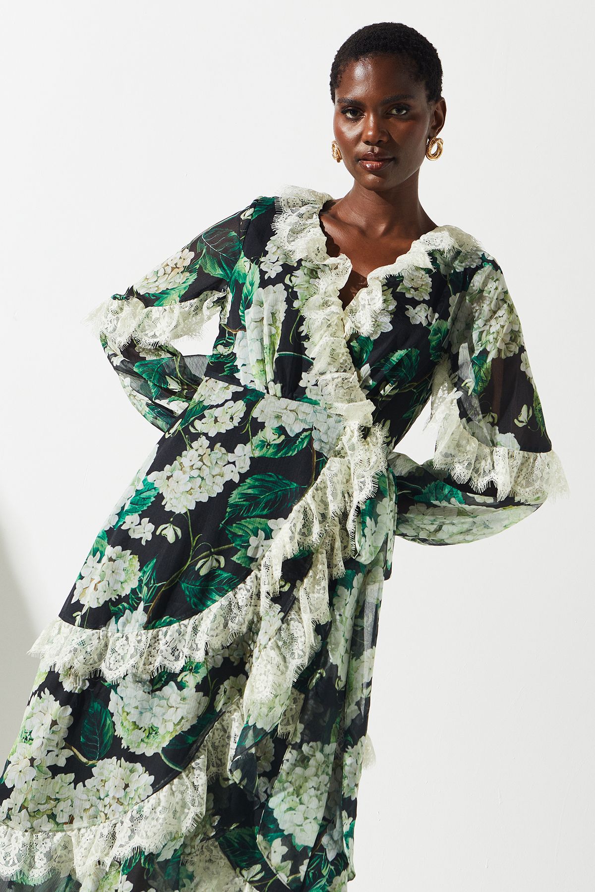 Coast Lace Trim Chiffon Wrap Dress Multi image 2