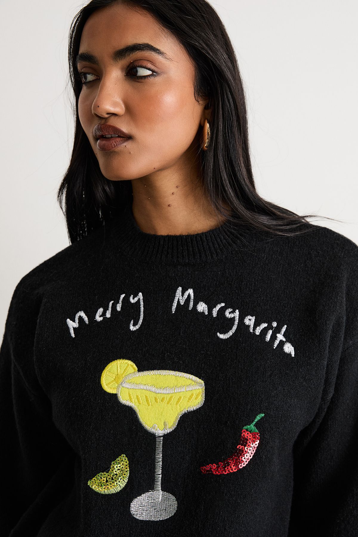 Warehouse Merry Margarita Christmas Jumper Black image 1