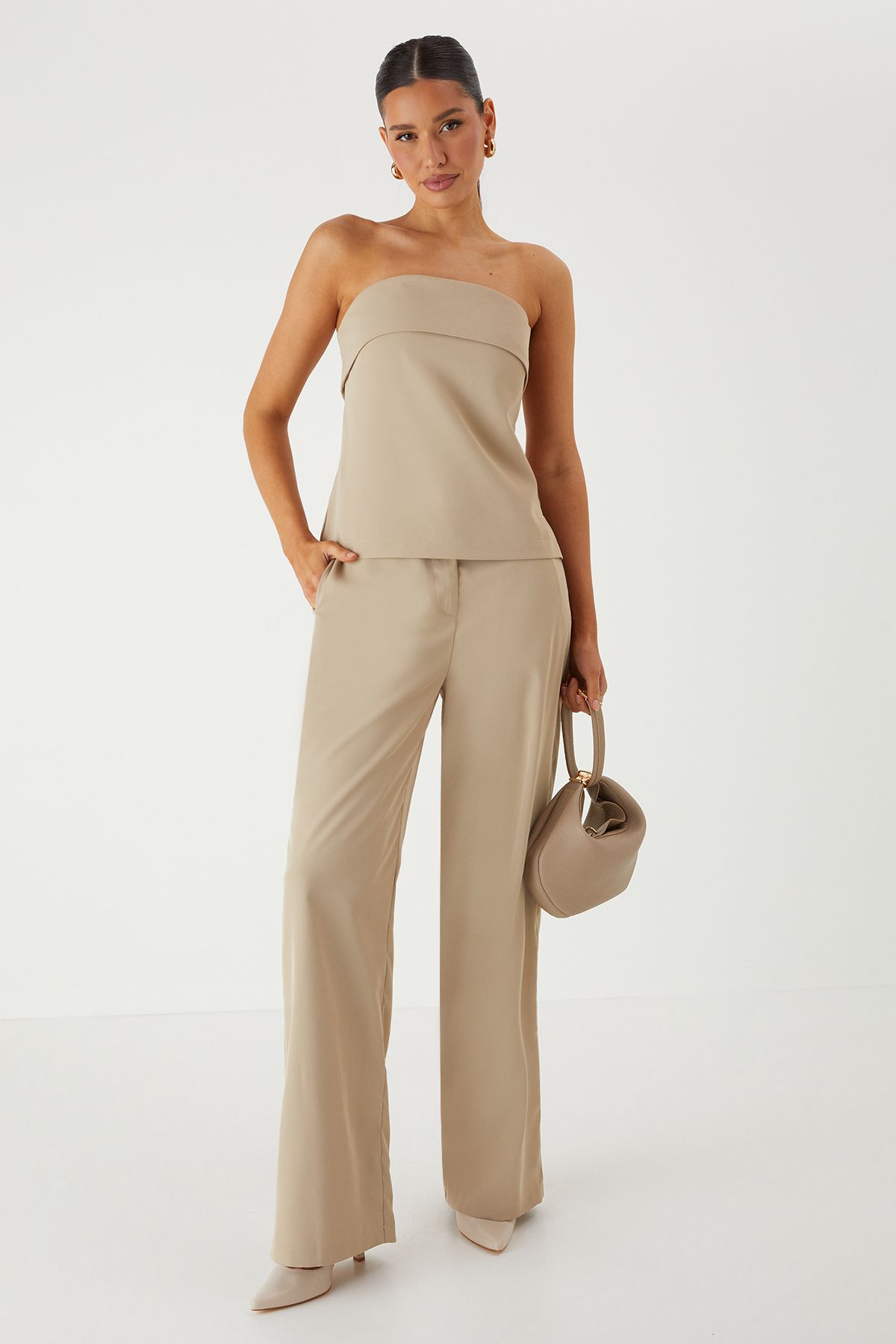 MissPap Tailored Bandeau Split Side Top Stone image 2